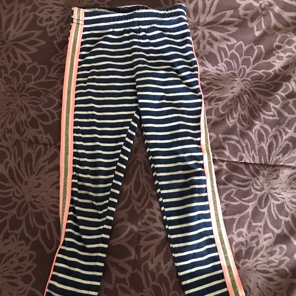3T Blue & White Striped Leggings w Glitter sides